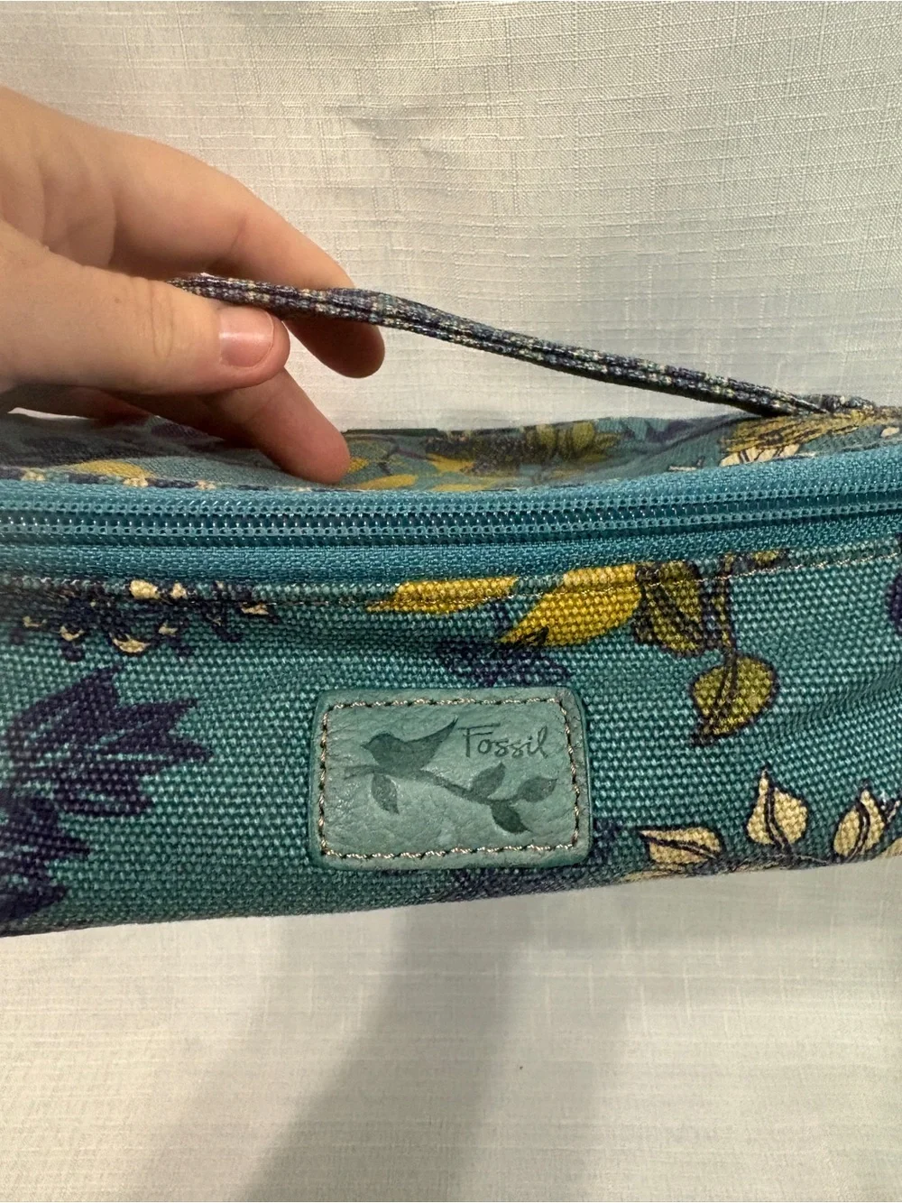 Fossil Teal Floral Zip Cosmetic Case